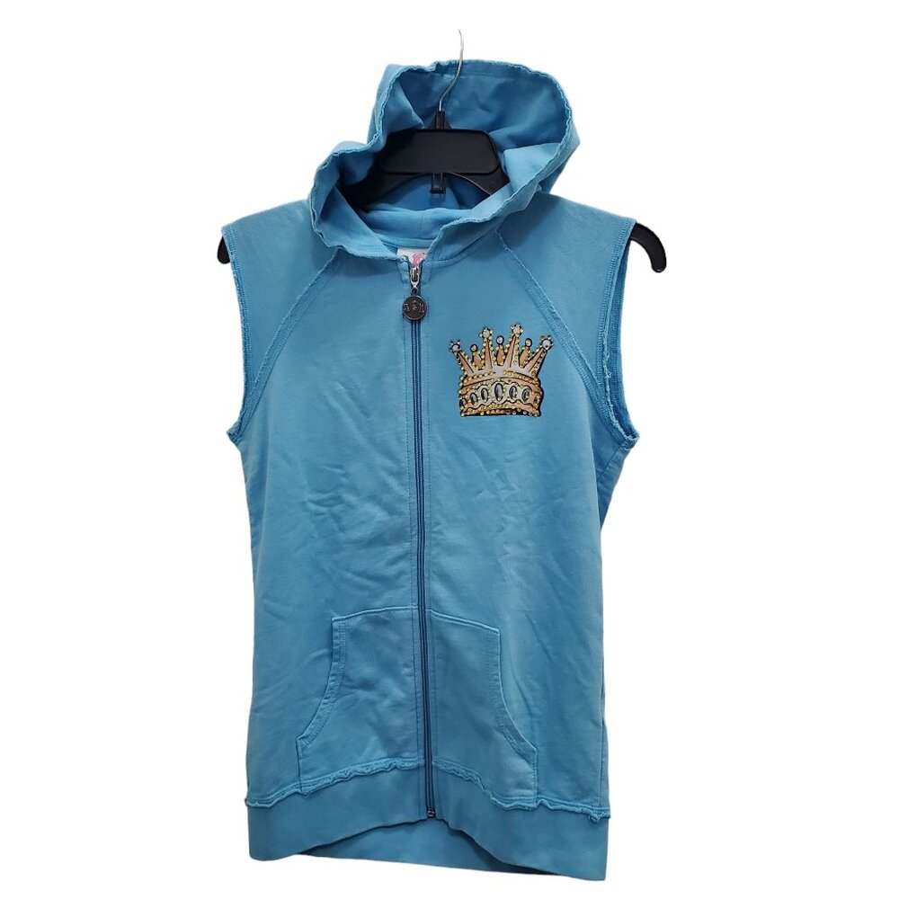Ankh Royalty Women's Y2K Blue Sleeveless Zip‎ Front Tracksuit Hoodie USA Made S